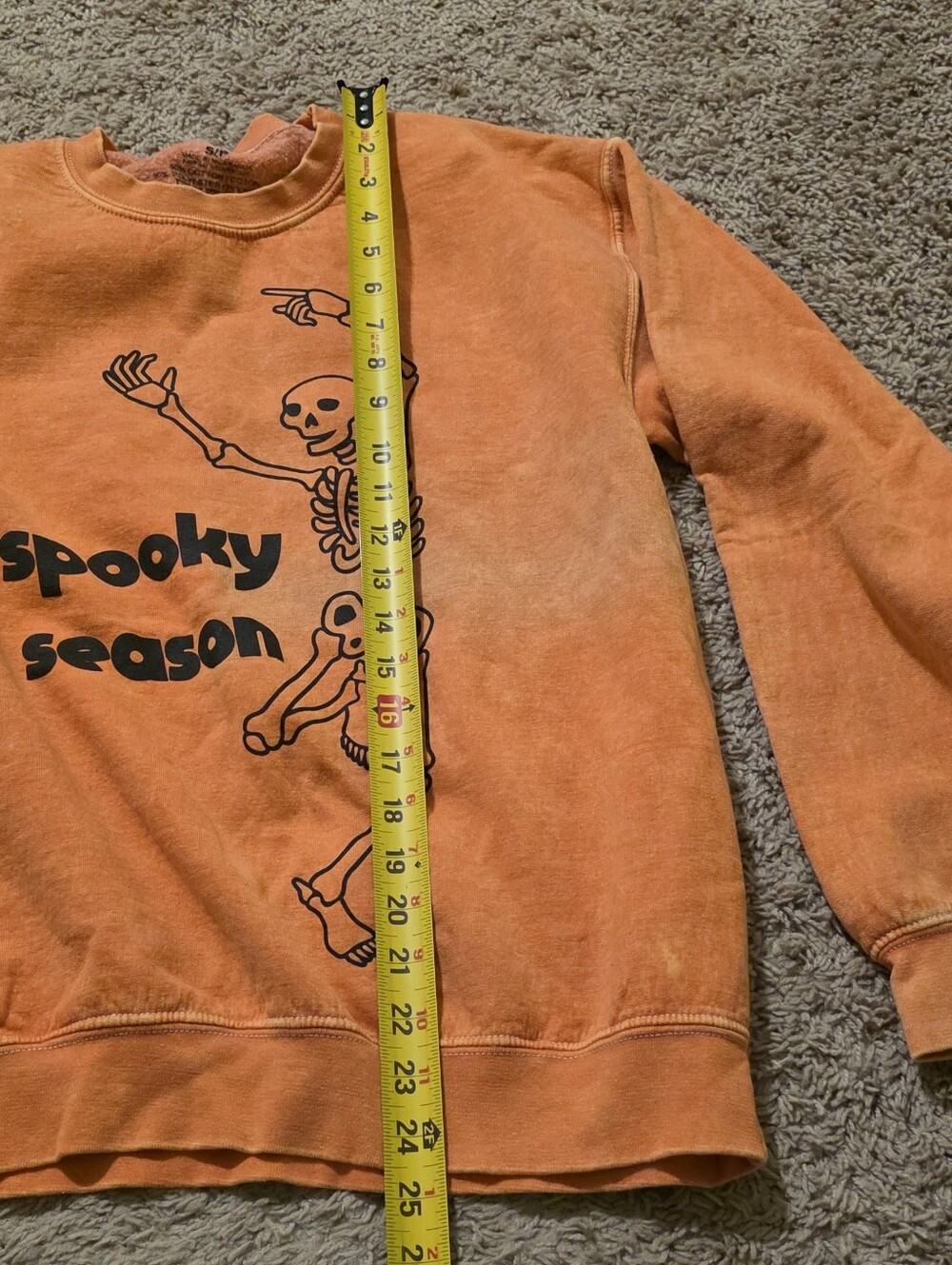Spooky Season Skeleton Sweatshirt Acidwash Orange Unisex Small Halloween Fall - Picture 5 of 7